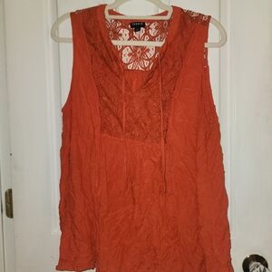 Torrid Orange Sleeveless Blouse with Lace Detail